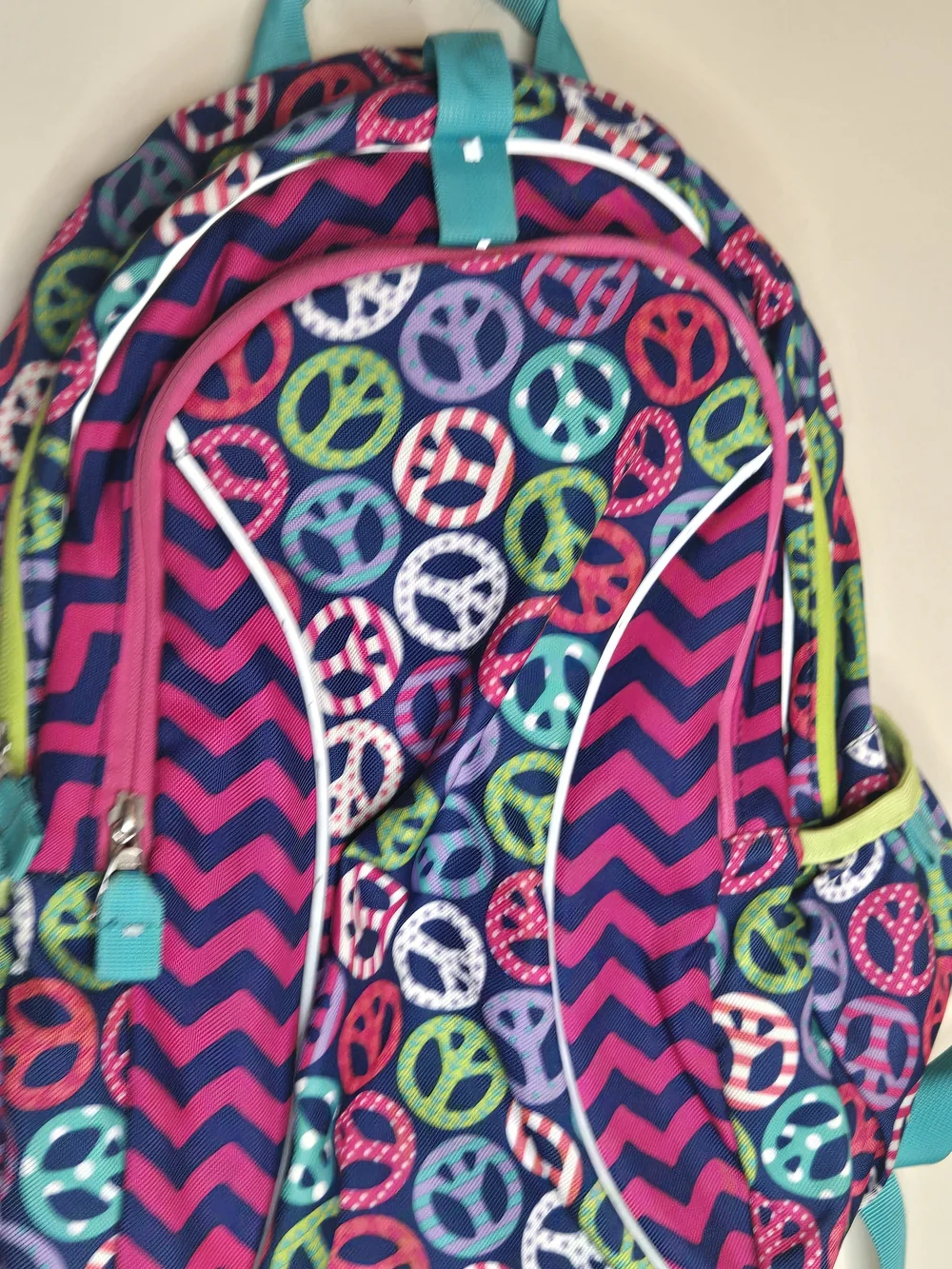 Garnet Hill Kids Peace Sign Chevron School Backpack Book Bag Like New